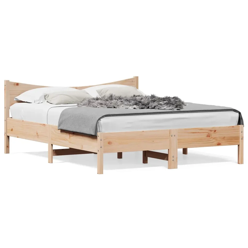 Letto matrimoniale | Letto per adulti | Giroletto senza Materasso 150x200 cm in Legno Massello di Pino