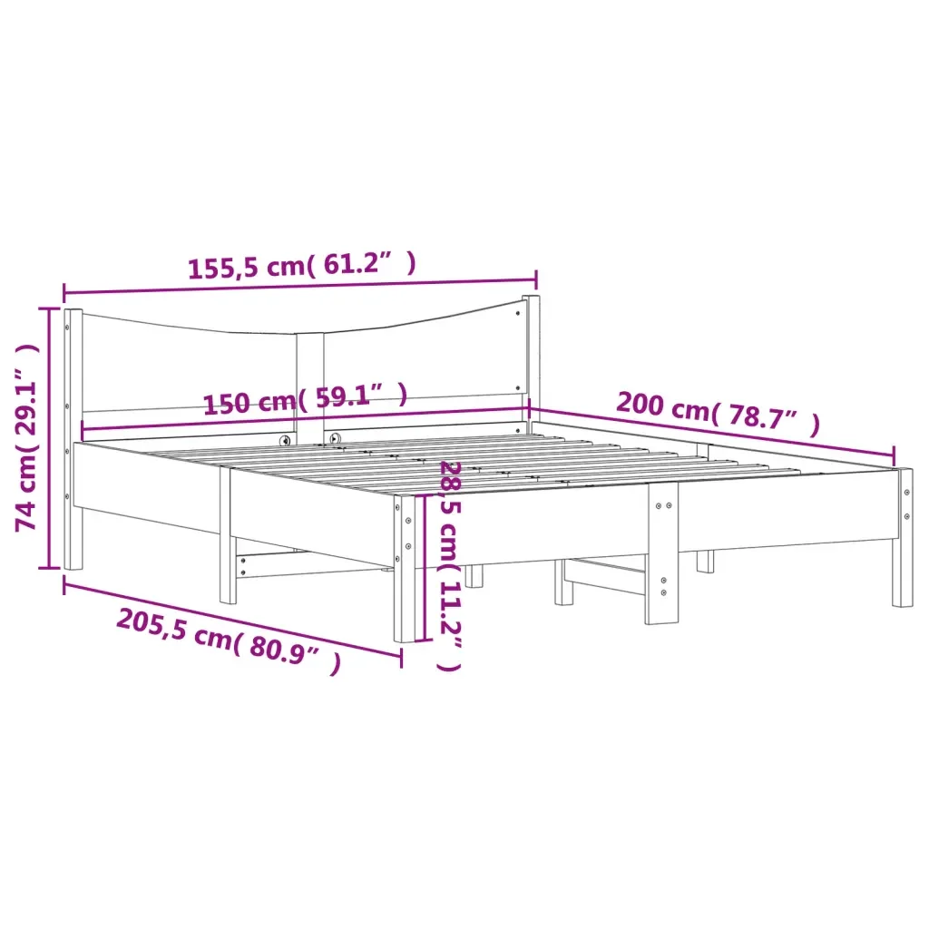 Letto matrimoniale | Letto per adulti | Giroletto senza Materasso 150x200 cm in Legno Massello di Pino - Image 9