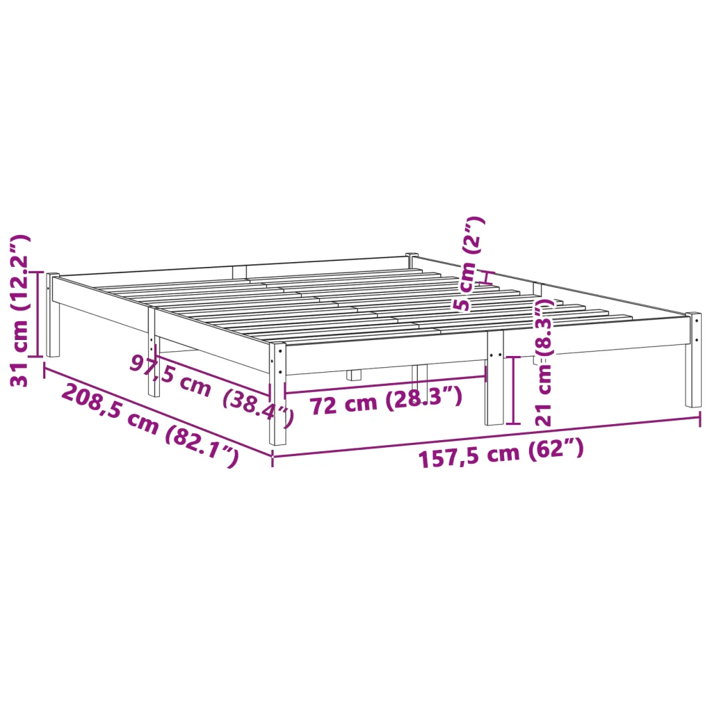 Letto matrimoniale | Letto per adulti | Giroletto senza Materasso 152x203 cm in Legno di Pino Queen - Image 9