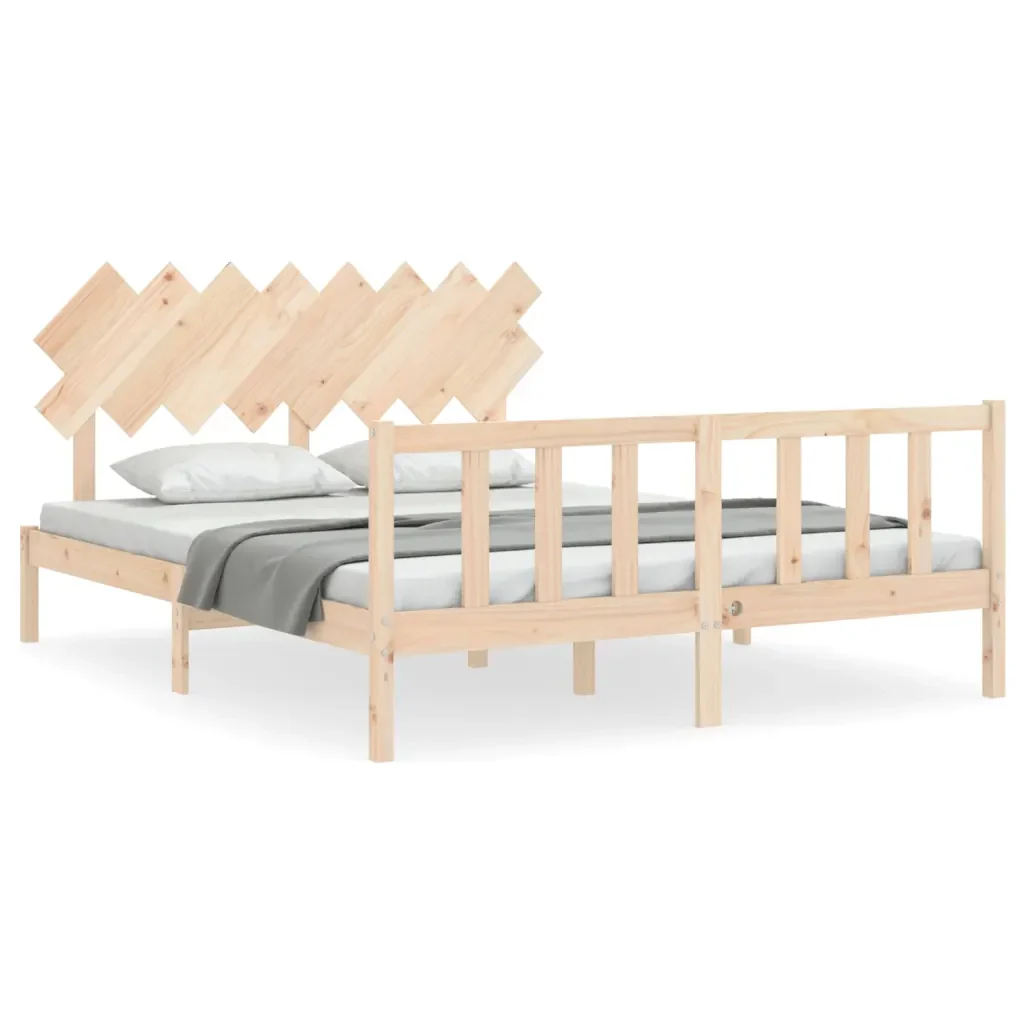 Letto matrimoniale | Letto per adulti | Giroletto senza Materasso 160x200 cm in Legno Massello di Pino