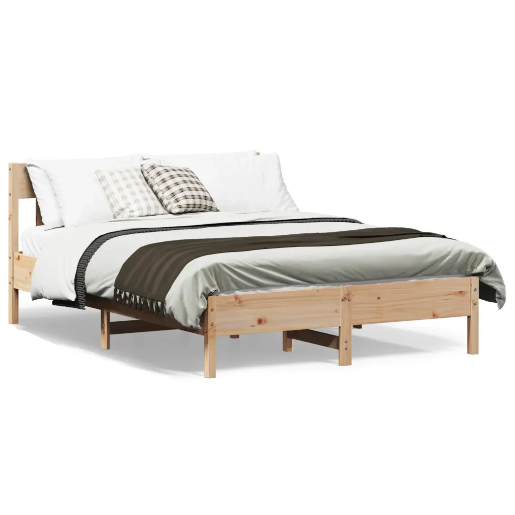 Letto matrimoniale | Letto per adulti | Giroletto senza Materasso 160x200 cm in Legno Massello di Pino