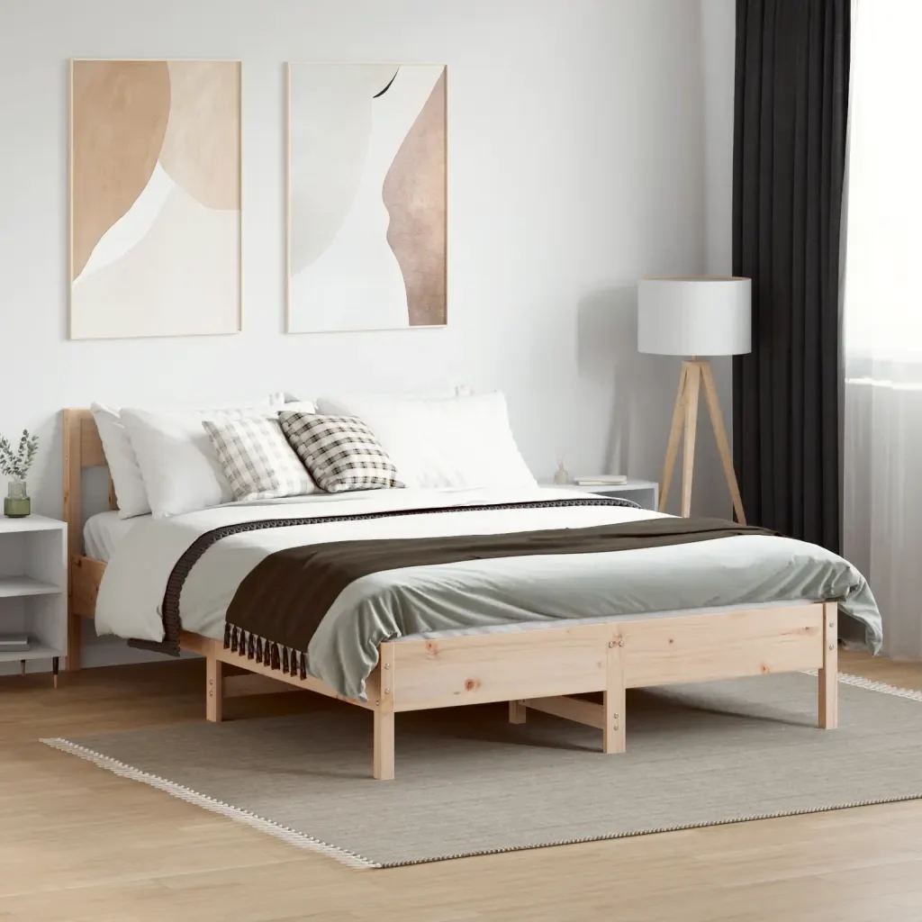 Letto matrimoniale | Letto per adulti | Giroletto senza Materasso 160x200 cm in Legno Massello di Pino - Image 2