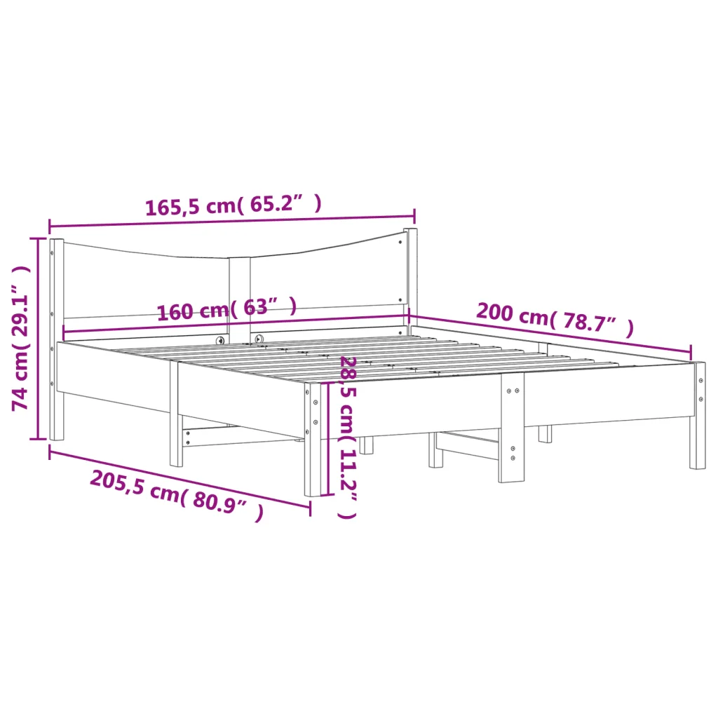 Letto matrimoniale | Letto per adulti | Giroletto senza Materasso 160x200 cm in Legno Massello di Pino - Image 9