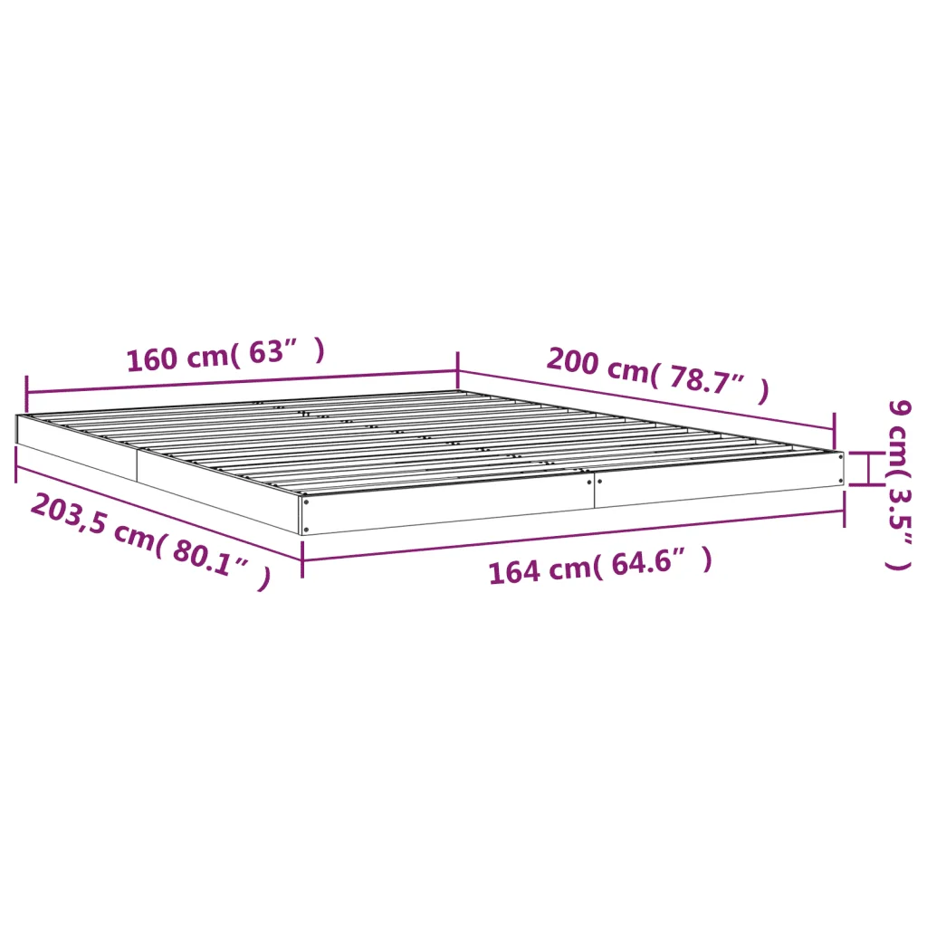 Letto matrimoniale | Letto per adulti | Giroletto senza Materasso 160x200 cm in Legno Massello di Pino - Image 8