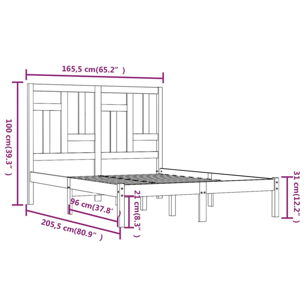 Letto matrimoniale | Letto per adulti | Giroletto senza Materasso 160x200 cm in Legno Massello di Pino - Image 6