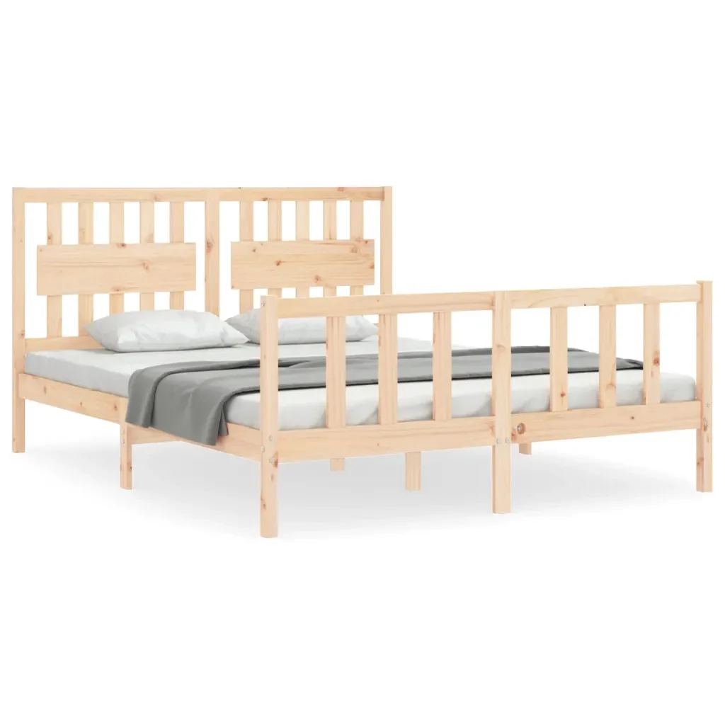 Letto matrimoniale | Letto per adulti | Giroletto senza Materasso 160x200 cm in Legno Massello di Pino