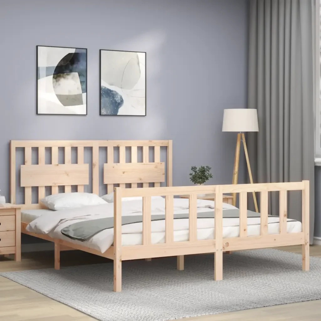 Letto matrimoniale | Letto per adulti | Giroletto senza Materasso 160x200 cm in Legno Massello di Pino - Image 4