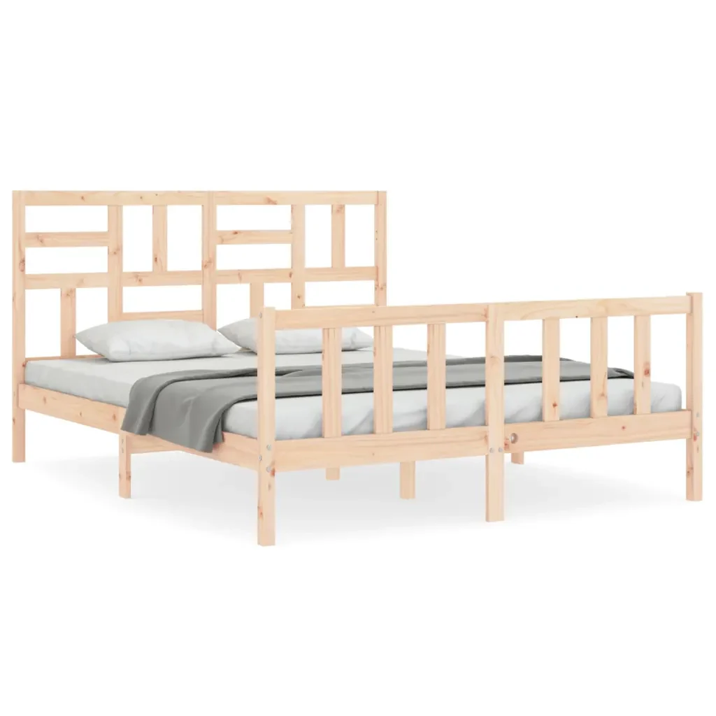 Letto matrimoniale | Letto per adulti | Giroletto senza Materasso 160x200 cm in Legno Massello di Pino