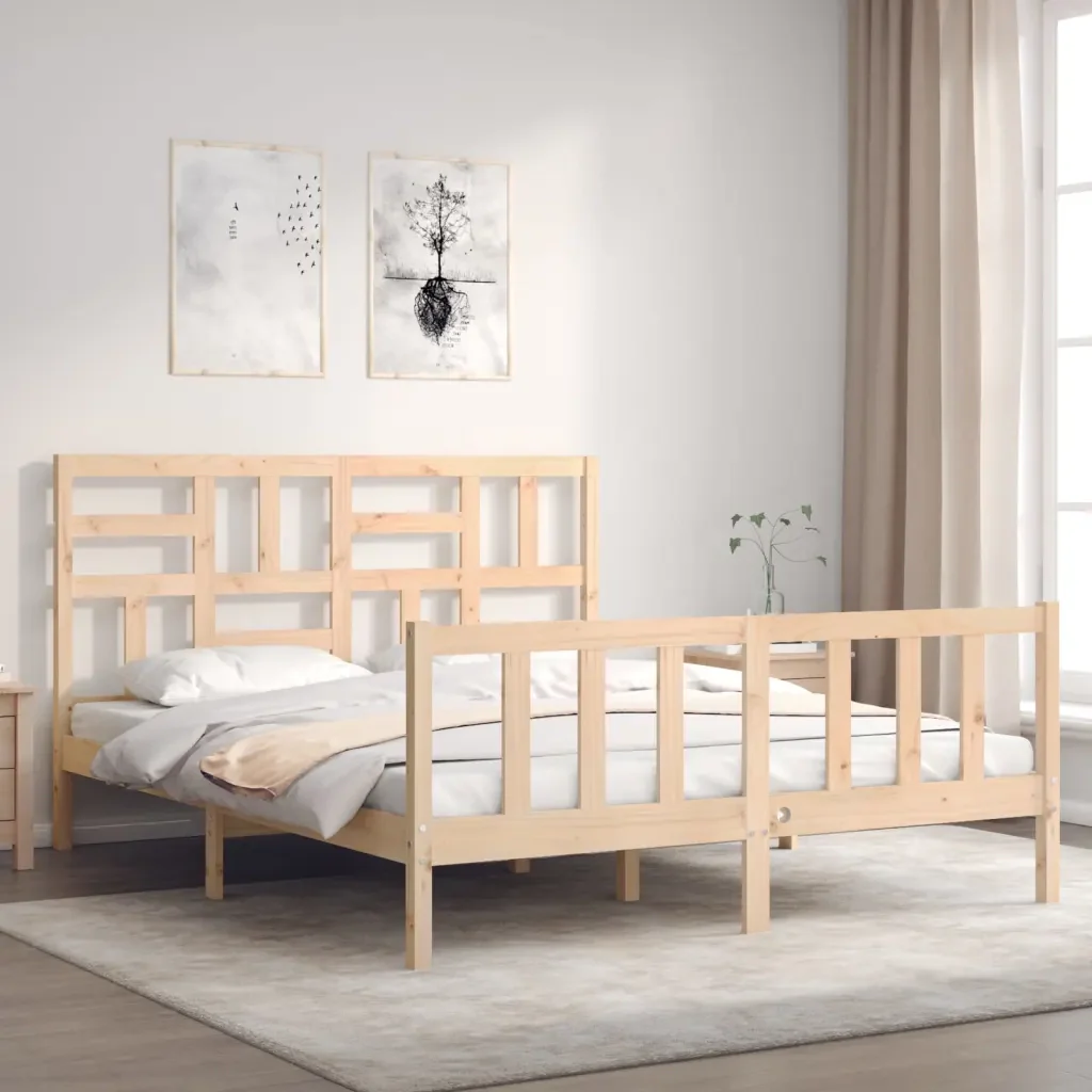 Letto matrimoniale | Letto per adulti | Giroletto senza Materasso 160x200 cm in Legno Massello di Pino - Image 4