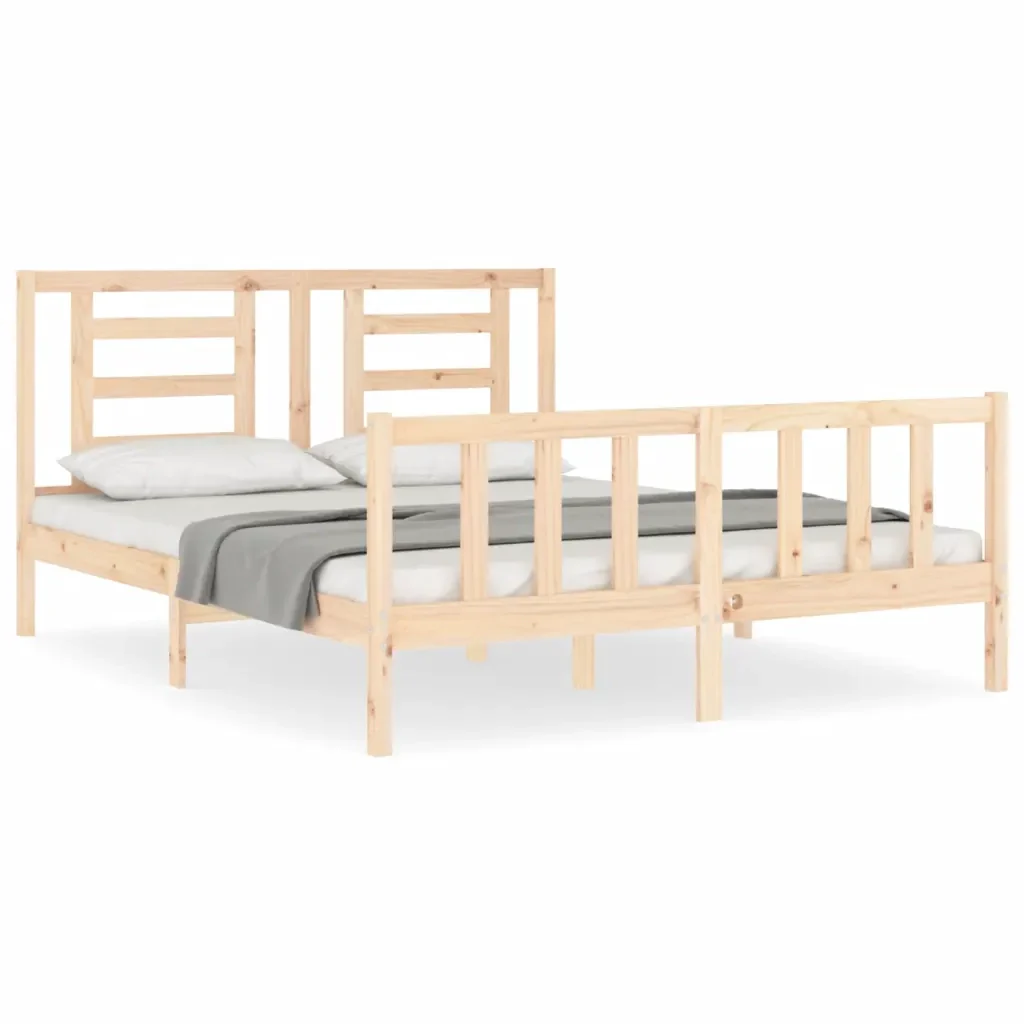Letto matrimoniale | Letto per adulti | Giroletto senza Materasso 160x200 cm in Legno Massello di Pino