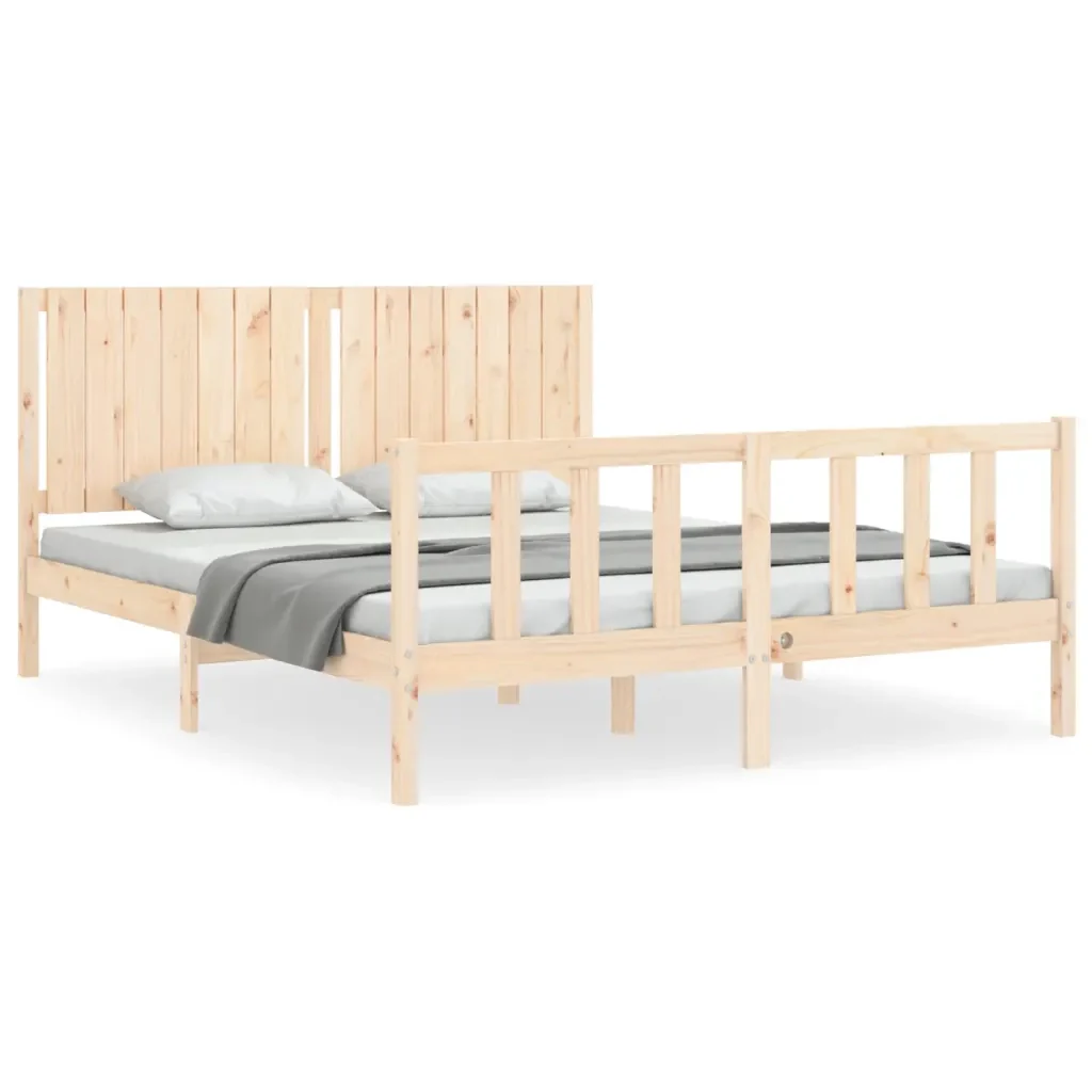Letto matrimoniale | Letto per adulti | Giroletto senza Materasso 160x200 cm in Legno Massello di Pino