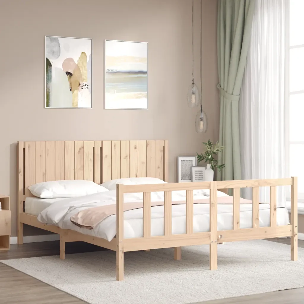 Letto matrimoniale | Letto per adulti | Giroletto senza Materasso 160x200 cm in Legno Massello di Pino - Image 4