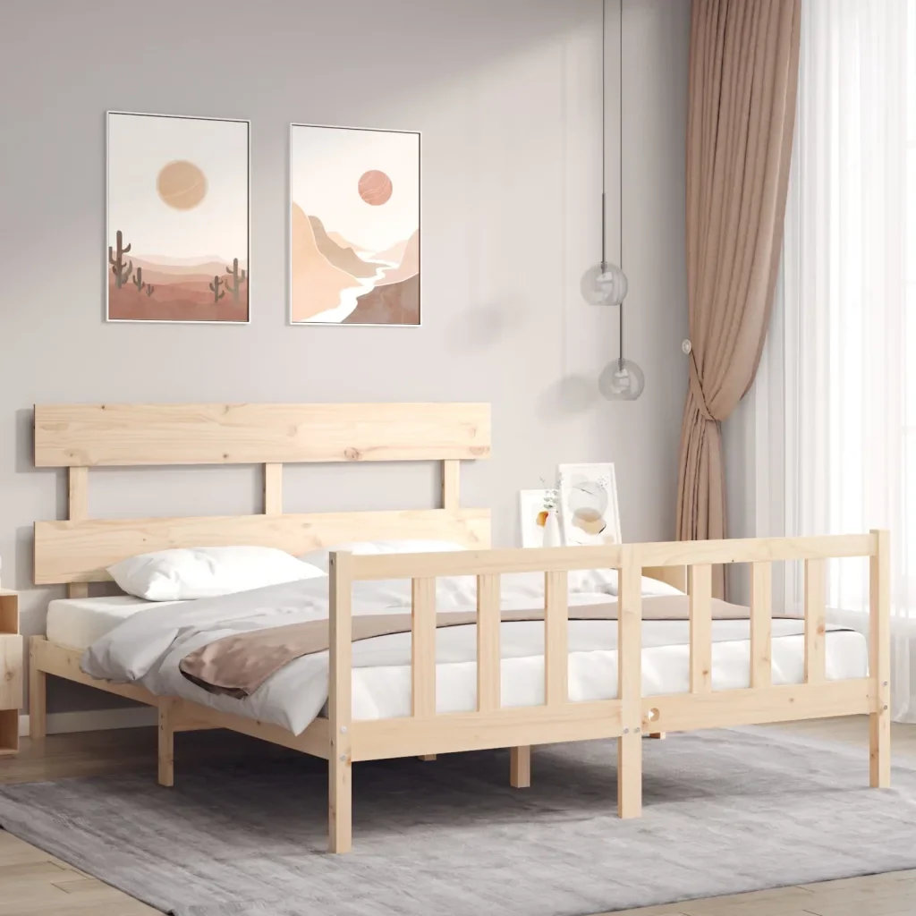 Letto matrimoniale | Letto per adulti | Giroletto senza Materasso 160x200 cm in Legno Massello di Pino - Image 2