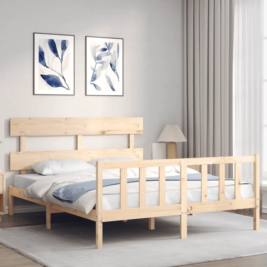 Letto matrimoniale | Letto per adulti | Giroletto senza Materasso 160x200 cm in Legno Massello di Pino - Image 4