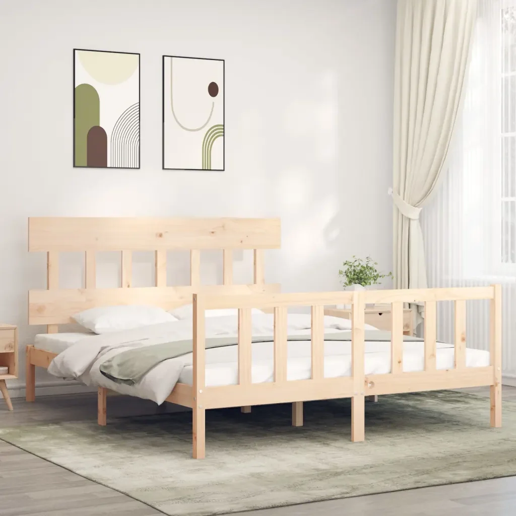 Letto matrimoniale | Letto per adulti | Giroletto senza Materasso 160x200 cm in Legno Massello di Pino - Image 2