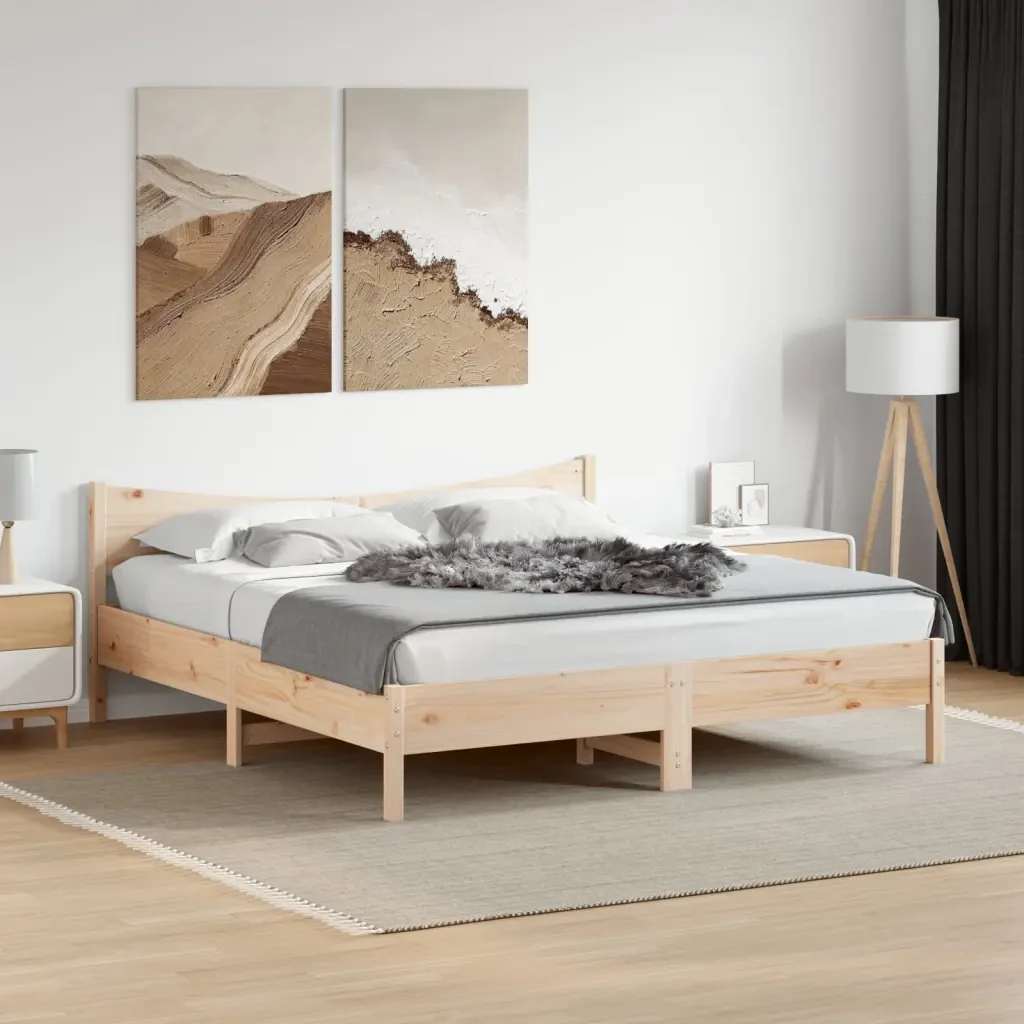 Letto matrimoniale | Letto per adulti | Giroletto senza Materasso 180x200 cm in Legno Massello di Pino - Image 2