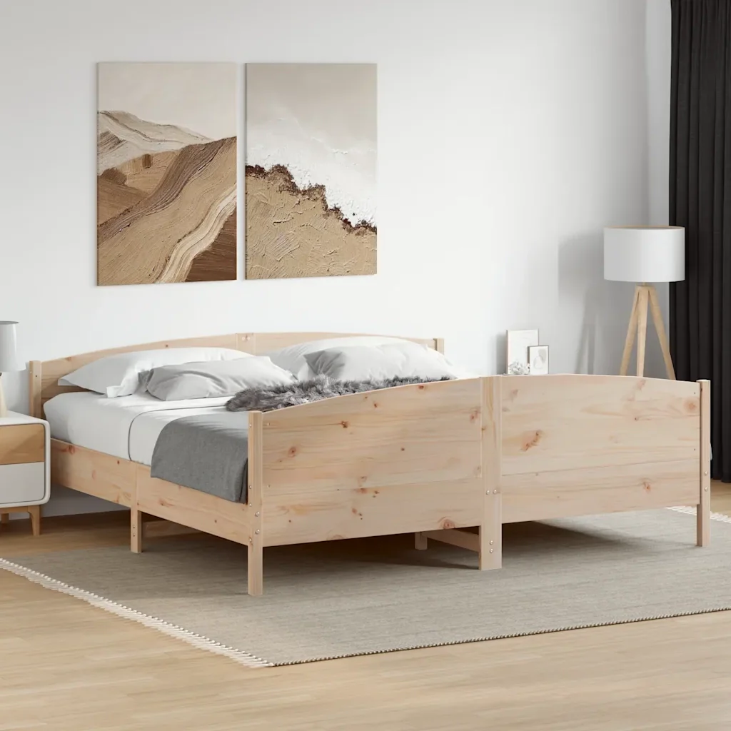 Letto matrimoniale | Letto per adulti | Giroletto senza Materasso 180x200 cm in Legno Massello di Pino - Image 2