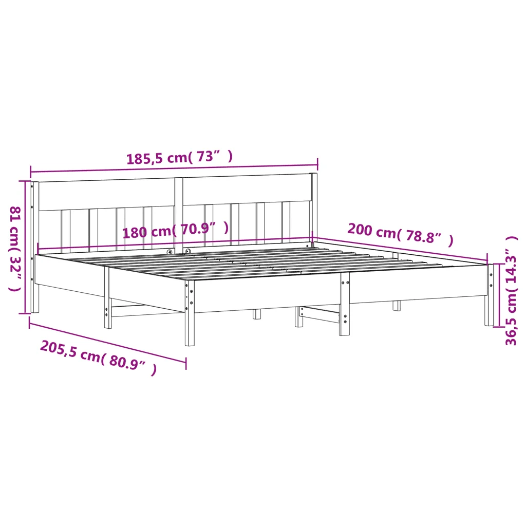 Letto matrimoniale | Letto per adulti | Giroletto senza Materasso 180x200 cm in Legno Massello di Pino - Image 9