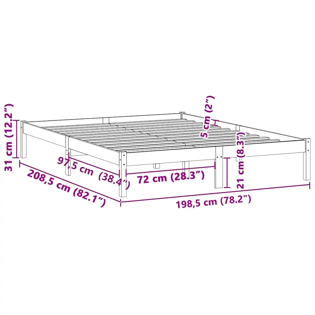 Letto matrimoniale | Letto per adulti | Giroletto senza Materasso 193x203 cm in Legno di Pino King - Image 9