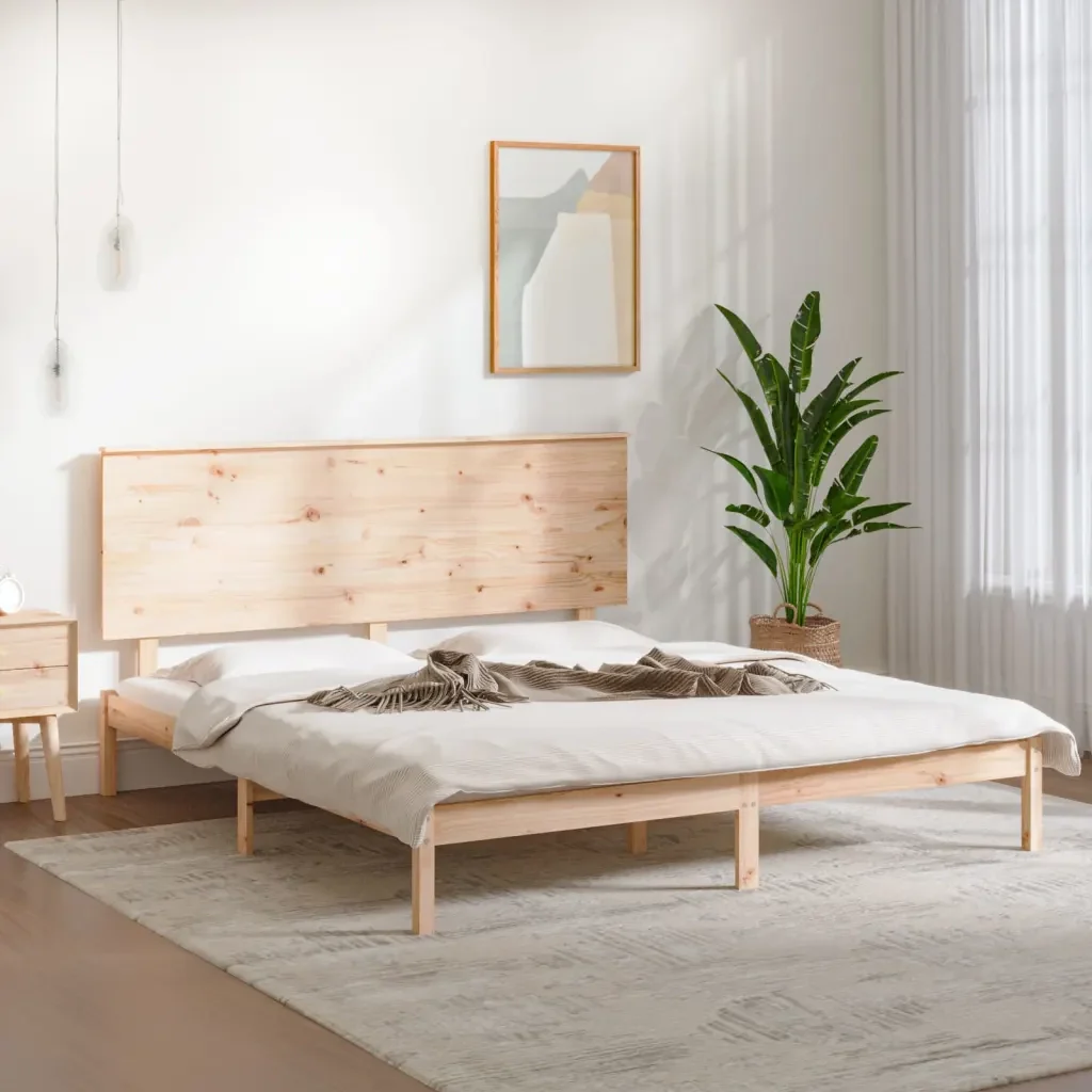 Letto matrimoniale | Letto per adulti | Giroletto senza Materasso 200x200 cm in Legno Massello di Pino - Image 2