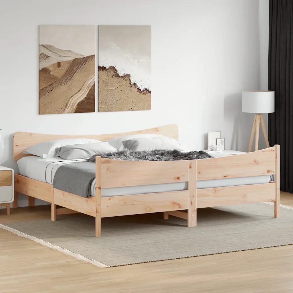 Letto matrimoniale | Letto per adulti | Giroletto senza Materasso 200x200 cm in Legno Massello di Pino - Image 2