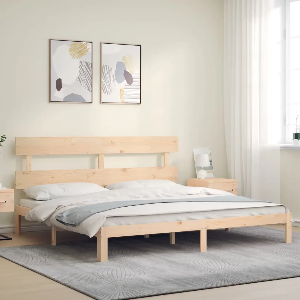 Letto matrimoniale | Letto per adulti | Giroletto senza Materasso 200x200 cm in Legno Massello di Pino - Image 3