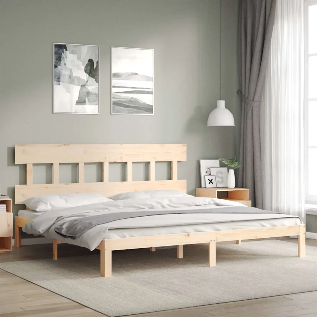 Letto matrimoniale | Letto per adulti | Giroletto senza Materasso 200x200 cm in Legno Massello di Pino - Image 2