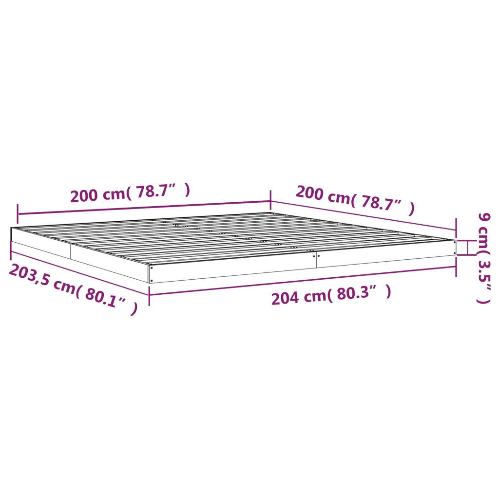 Letto matrimoniale | Letto per adulti | Giroletto senza Materasso 200x200 cm in Legno Massello di Pino - Image 8