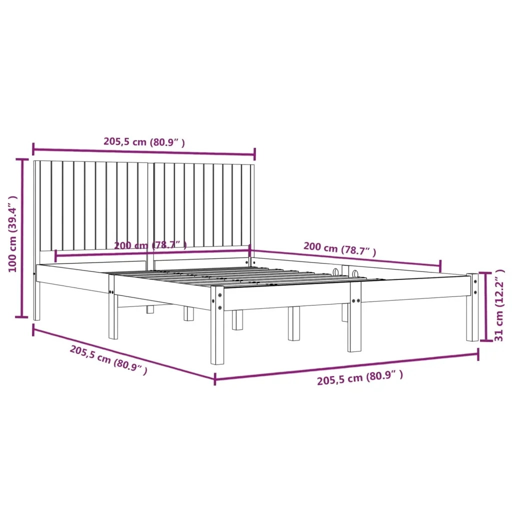 Letto matrimoniale | Letto per adulti | Giroletto senza Materasso 200x200 cm in Legno Massello di Pino - Image 6