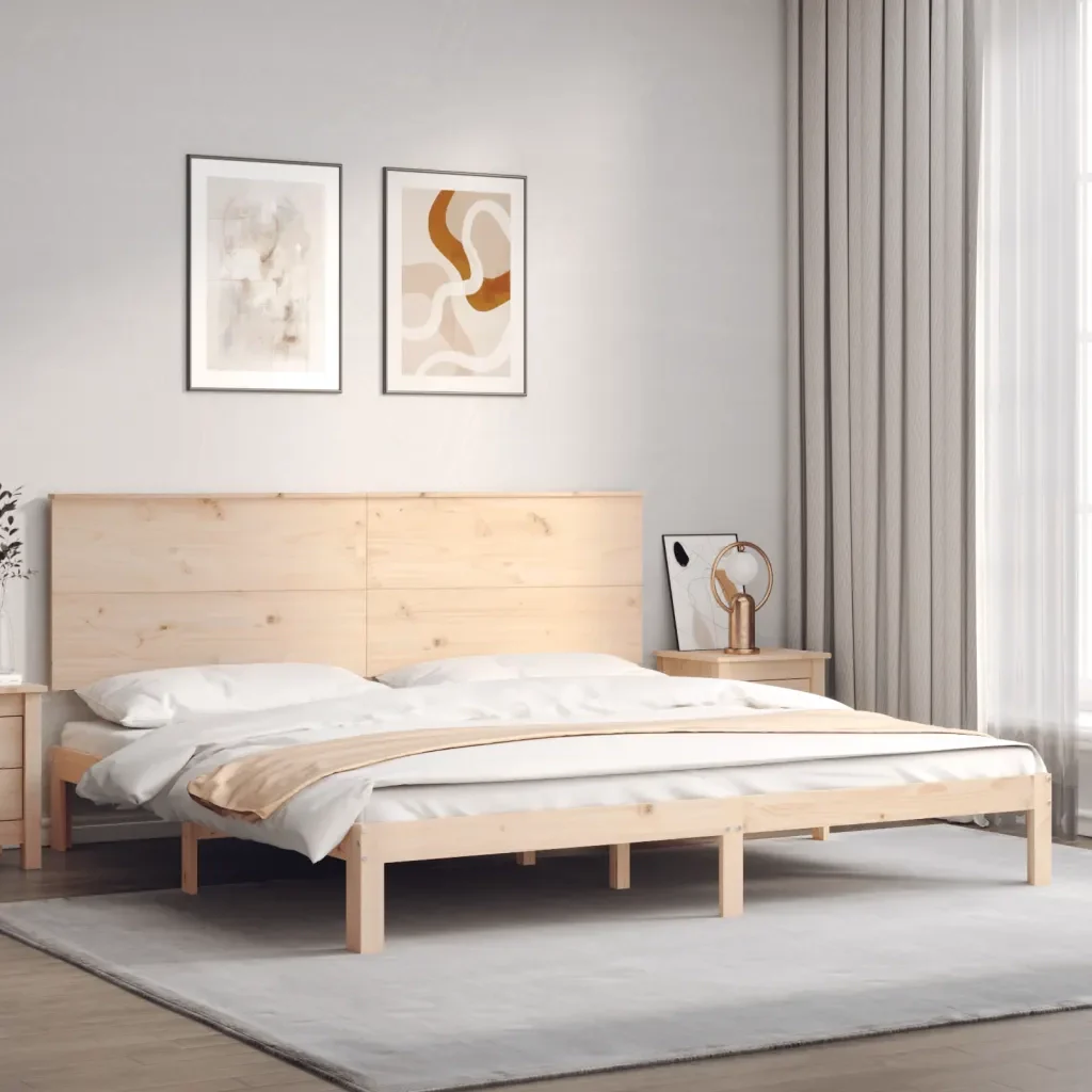 Letto matrimoniale | Letto per adulti | Giroletto senza Materasso 200x200 cm in Legno Massello di Pino - Image 2