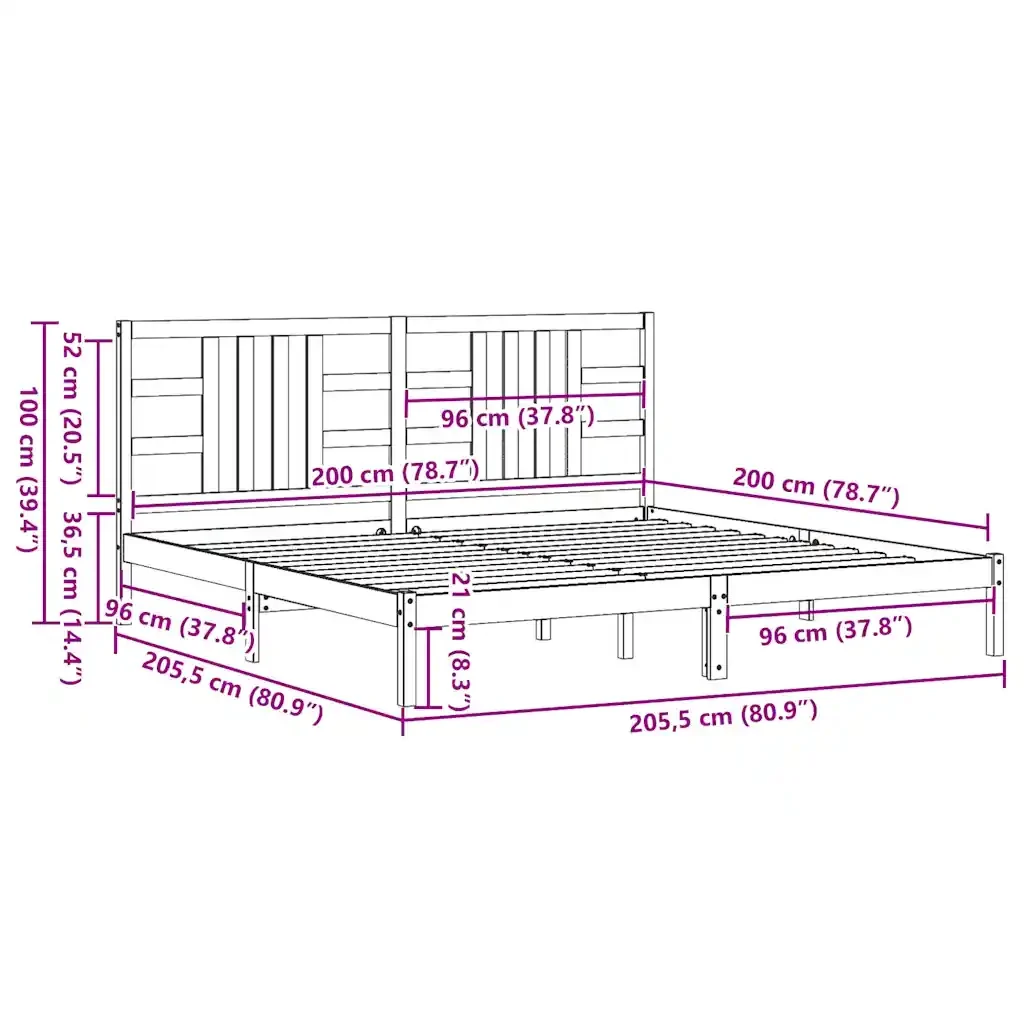 Letto matrimoniale | Letto per adulti | Giroletto senza Materasso Ambra 200x200 Legno Massello - Image 9