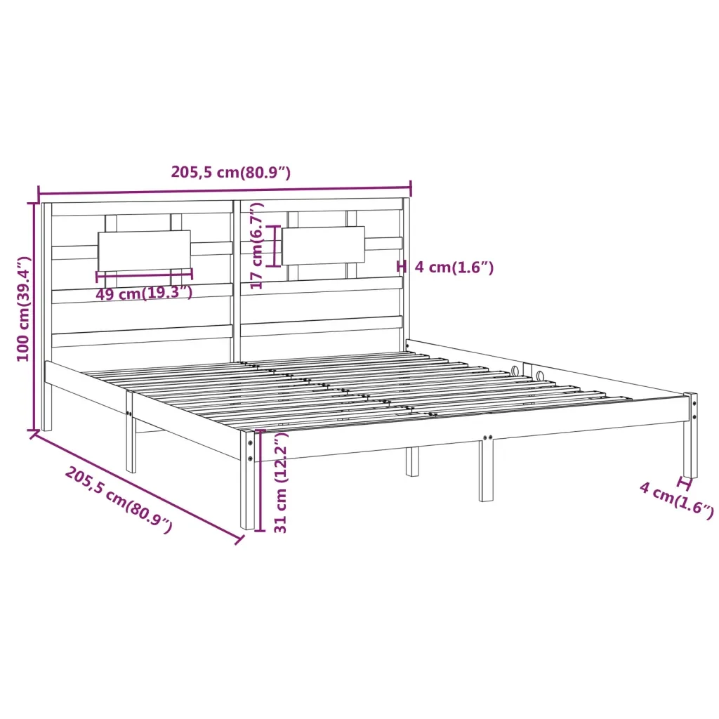 Letto matrimoniale | Letto per adulti | Giroletto senza Materasso Ambra 200x200 Legno Massello - Image 8