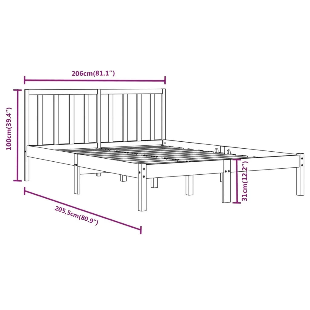 Letto matrimoniale | Letto per adulti | Giroletto senza Materasso Ambra in Legno di Pino 200x200 cm - Image 6