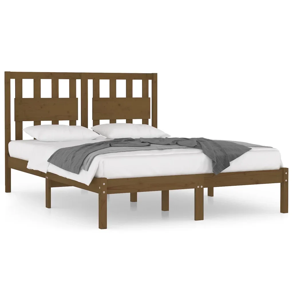 Letto matrimoniale | Letto per adulti | Giroletto senza Materasso Ambra in Legno Massello 200x200 cm