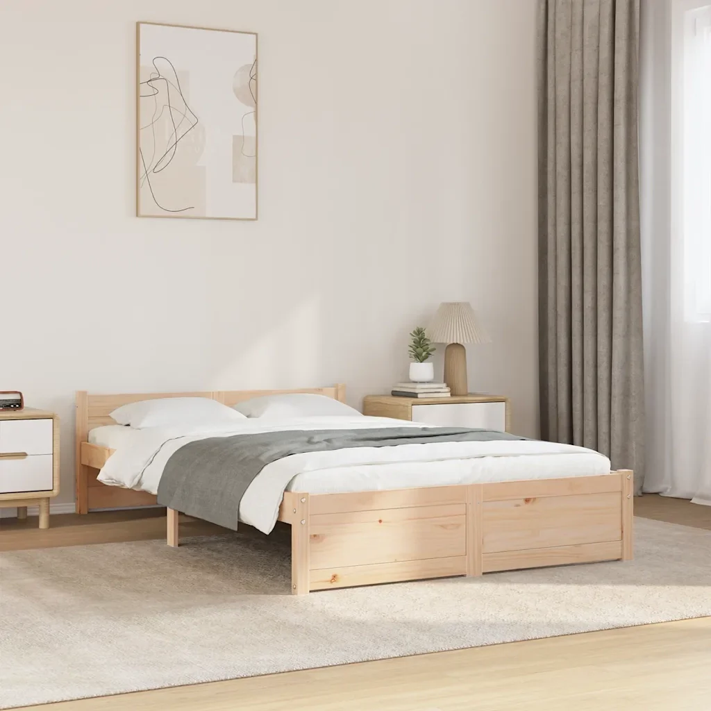 Letto matrimoniale | Letto per adulti | Giroletto senza Materasso Ambrato in Legno Massello 120x200 cm - Image 2