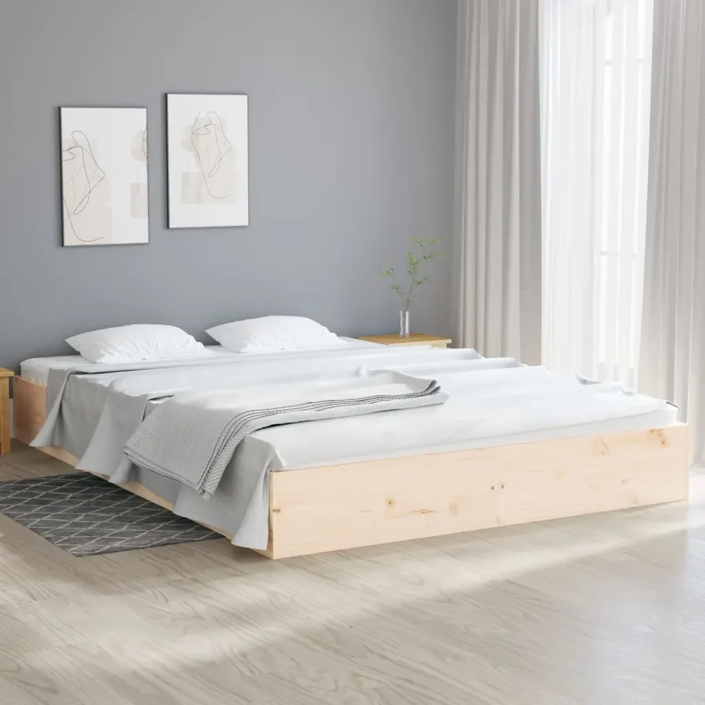 Letto matrimoniale | Letto per adulti | Giroletto senza Materasso Ambrato in Legno Massello 120x200 cm - Image 2