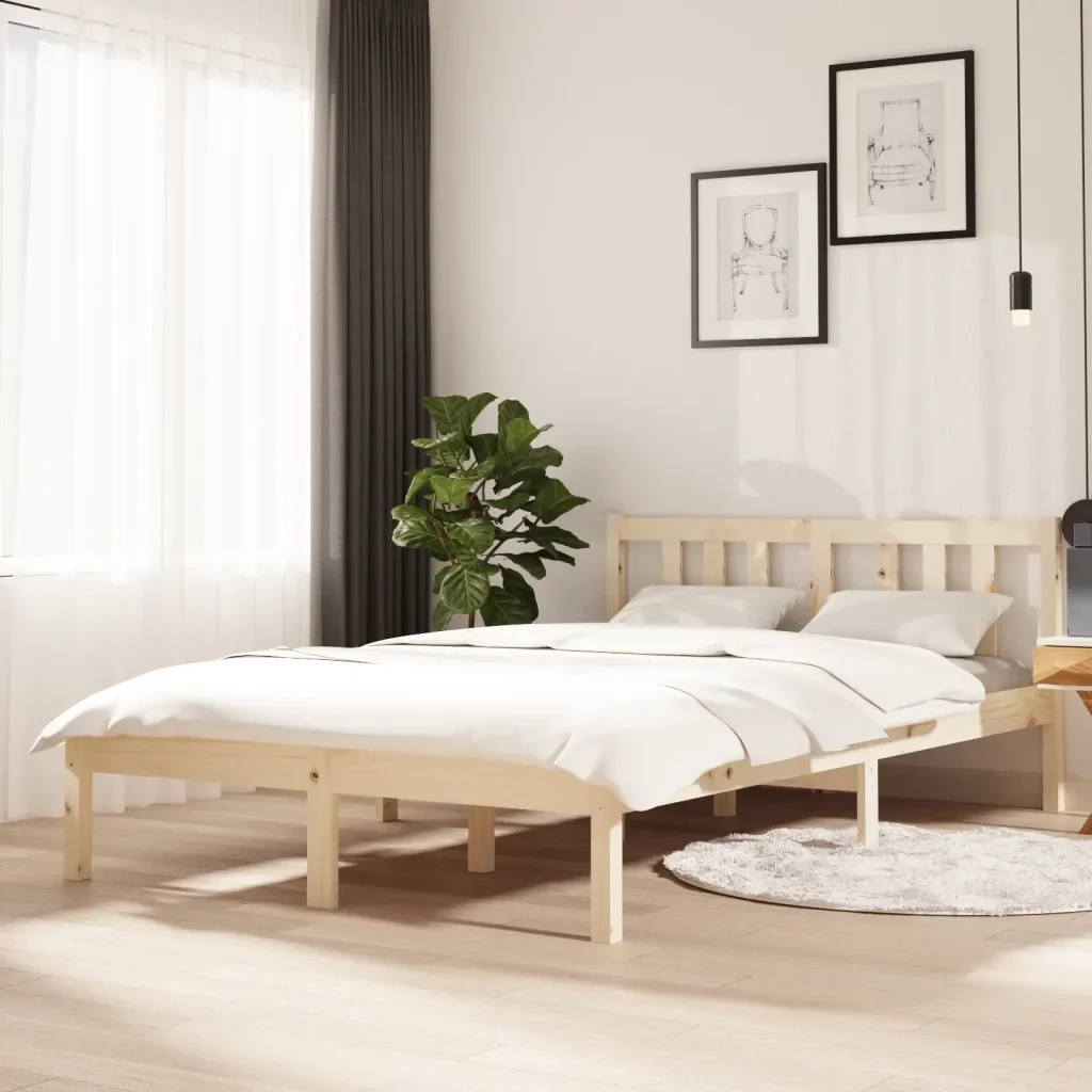 Letto matrimoniale | Letto per adulti | Giroletto senza Materasso Ambrato in Legno Massello 120x200 cm - Image 2