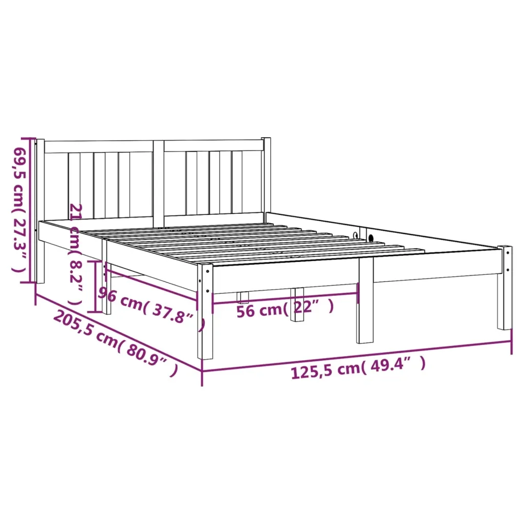 Letto matrimoniale | Letto per adulti | Giroletto senza Materasso Ambrato in Legno Massello 120x200 cm - Image 9