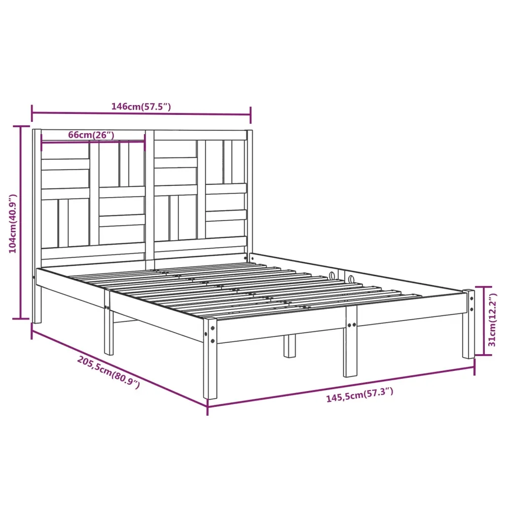 Letto matrimoniale | Letto per adulti | Giroletto senza Materasso Ambrato in Legno Massello 140x200 cm - Image 6