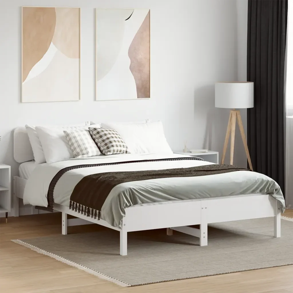 Letto matrimoniale | Letto per adulti | Giroletto senza Materasso Bianco 120x190 cm Legno Massello Pino - Image 3