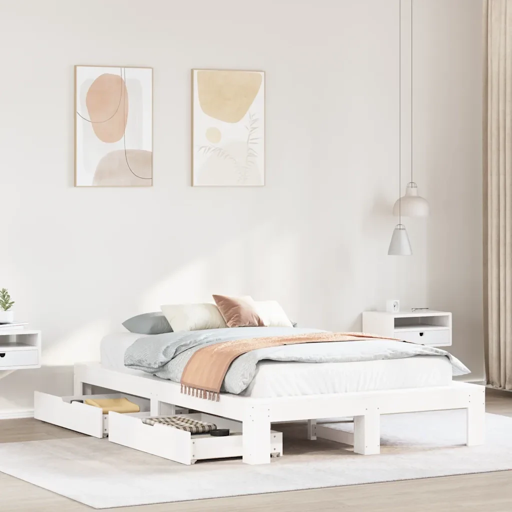 Letto matrimoniale | Letto per adulti | Giroletto senza Materasso Bianco 120x190 cm Legno Massello Pino - Image 2