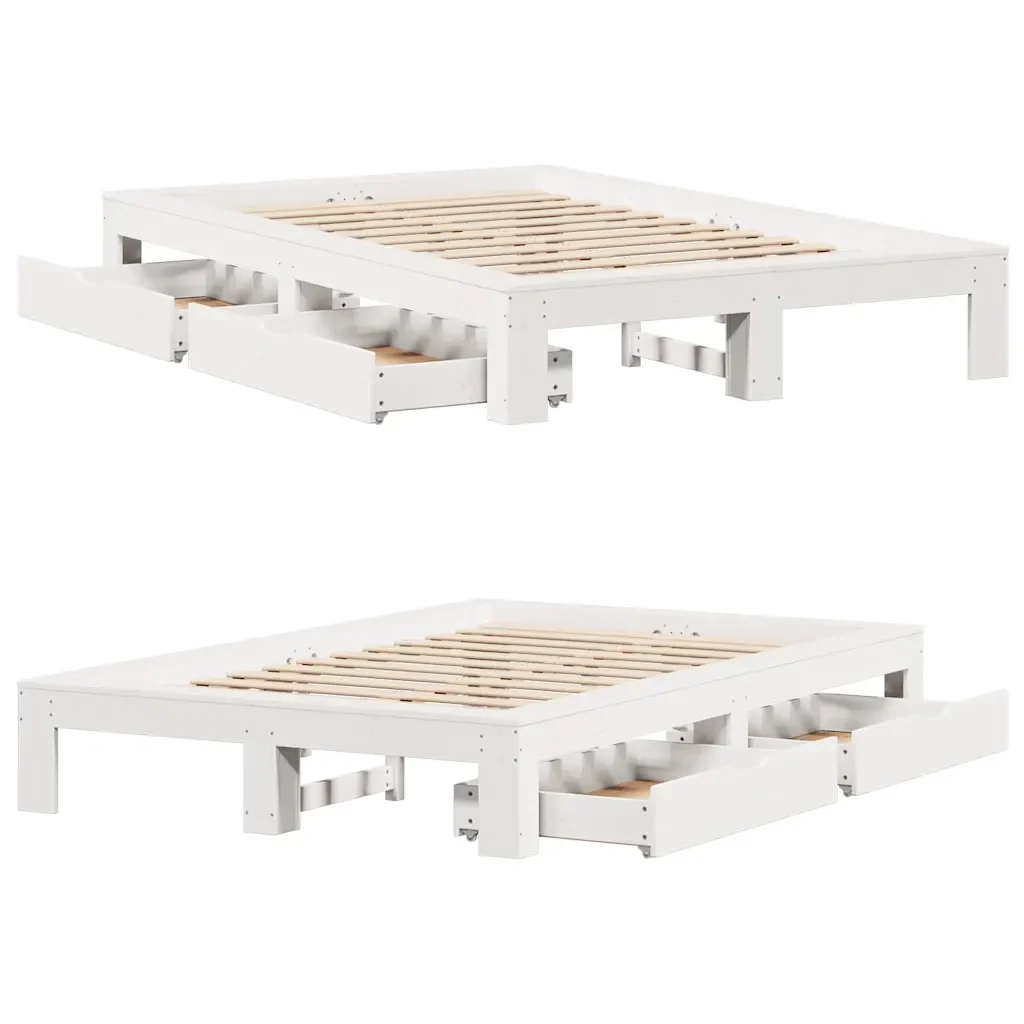 Letto matrimoniale | Letto per adulti | Giroletto senza Materasso Bianco 120x190 cm Legno Massello Pino - Image 9