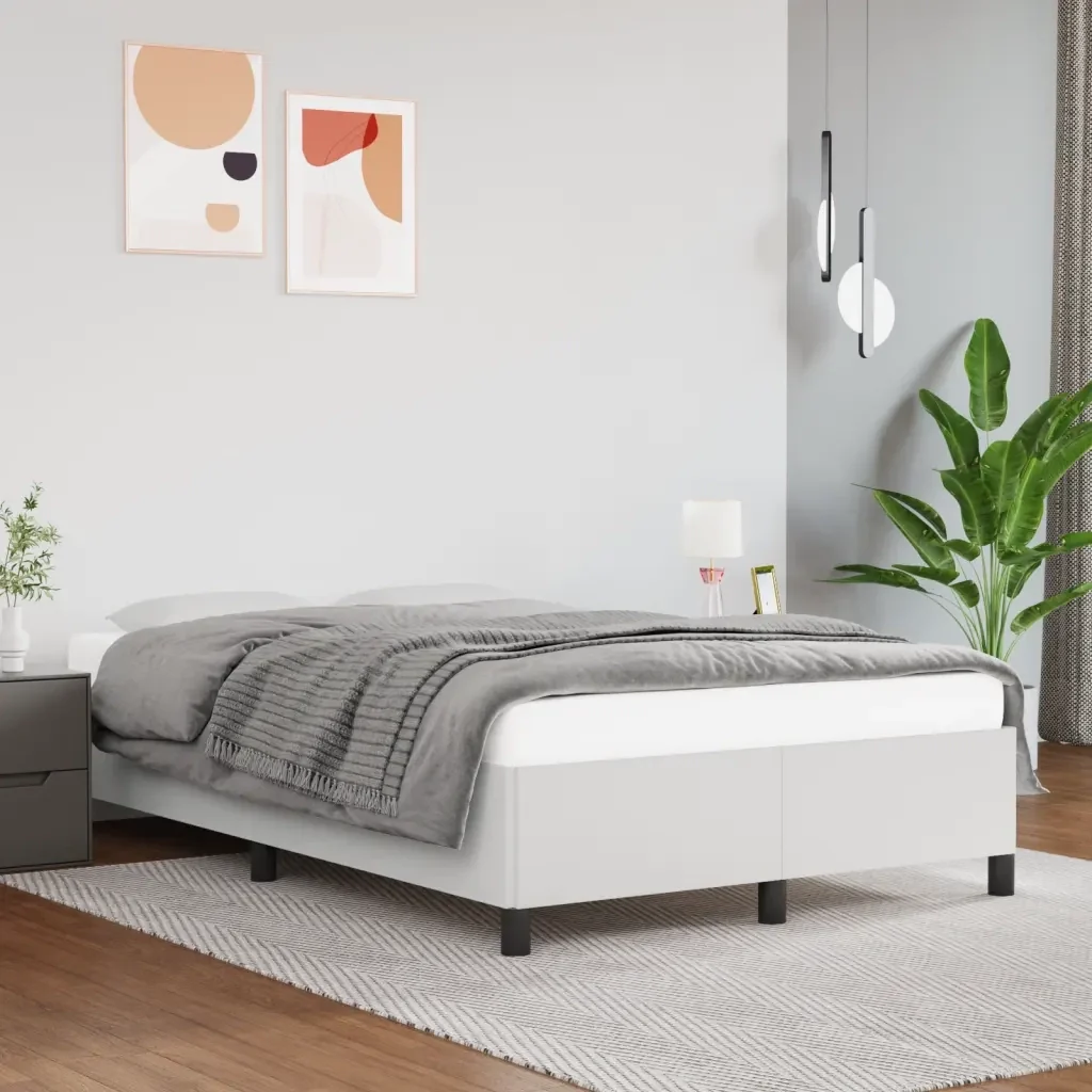 Letto matrimoniale | Letto per adulti | Giroletto senza Materasso Bianco 120x190 cm Similpelle - Image 2