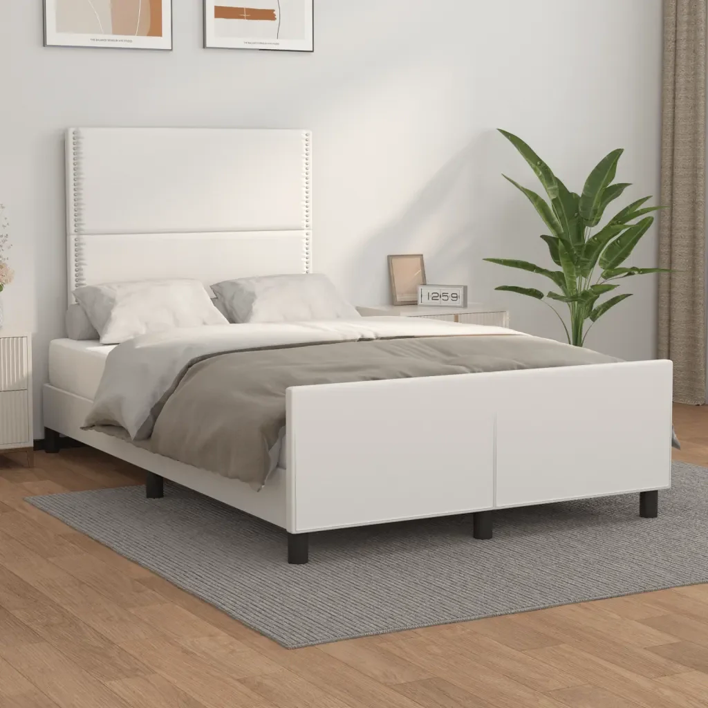 Letto matrimoniale | Letto per adulti | Giroletto senza Materasso Bianco 120x190 cm Similpelle - Image 2