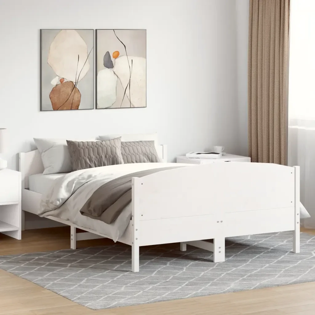 Letto matrimoniale | Letto per adulti | Giroletto senza Materasso Bianco 120x200 cm Legno Massello Pino - Image 2