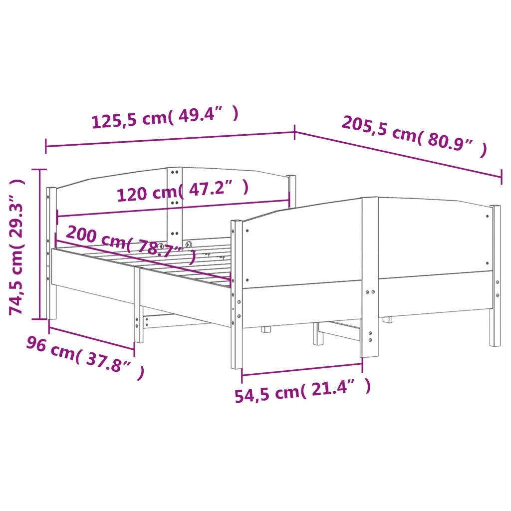 Letto matrimoniale | Letto per adulti | Giroletto senza Materasso Bianco 120x200 cm Legno Massello Pino - Image 9
