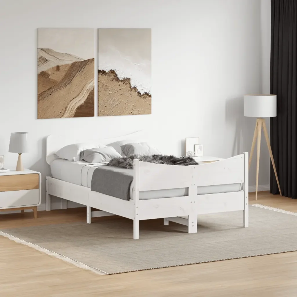 Letto matrimoniale | Letto per adulti | Giroletto senza Materasso Bianco 120x200 cm Legno Massello Pino - Image 2