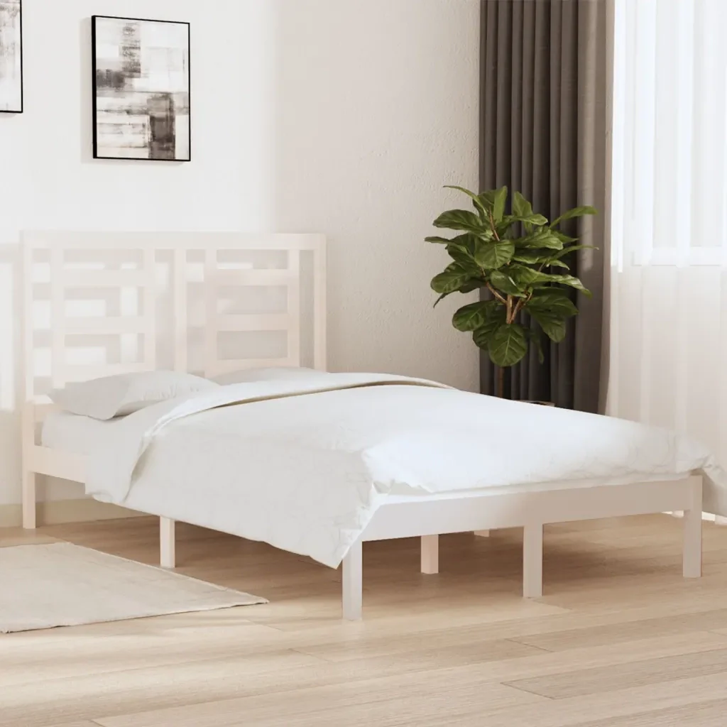 Letto matrimoniale | Letto per adulti | Giroletto senza Materasso Bianco 120x200 cm Legno Massello Pino - Image 2