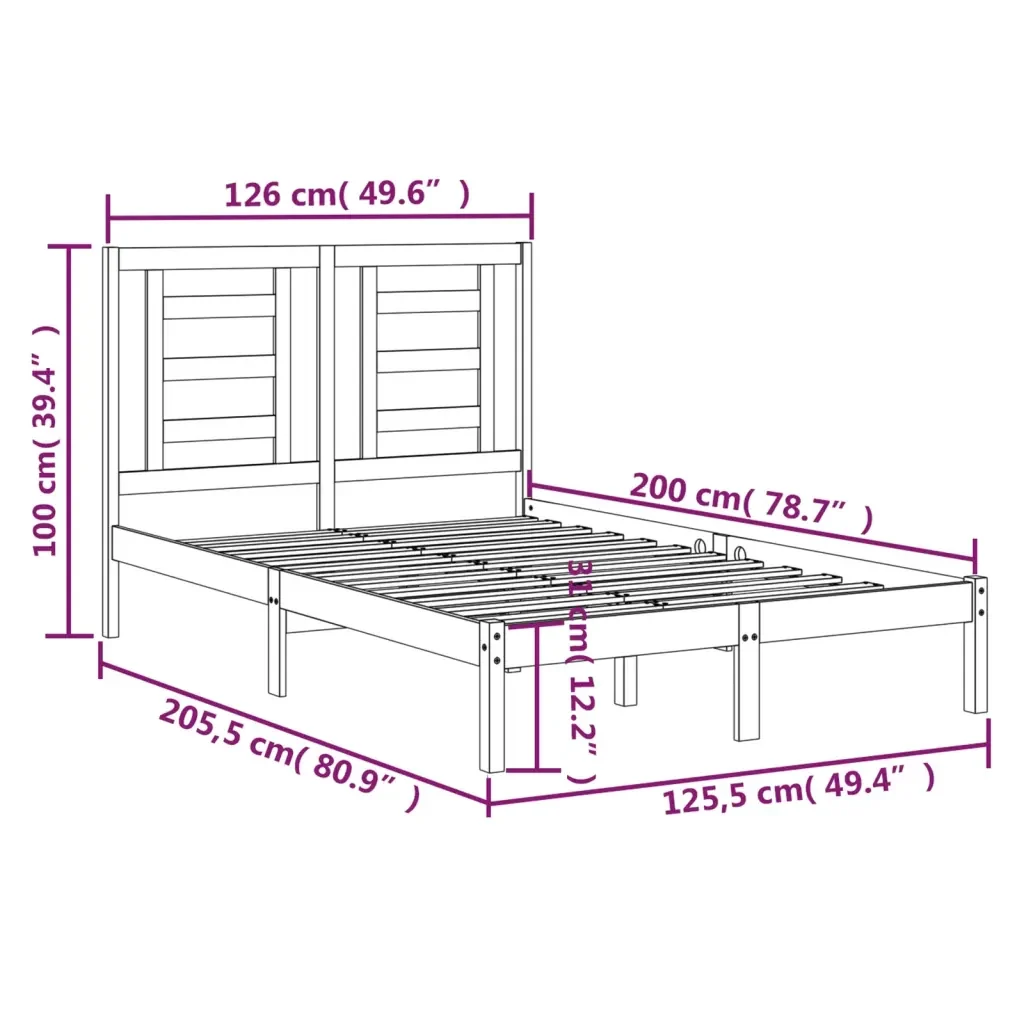 Letto matrimoniale | Letto per adulti | Giroletto senza Materasso Bianco 120x200 cm Legno Massello Pino - Image 6