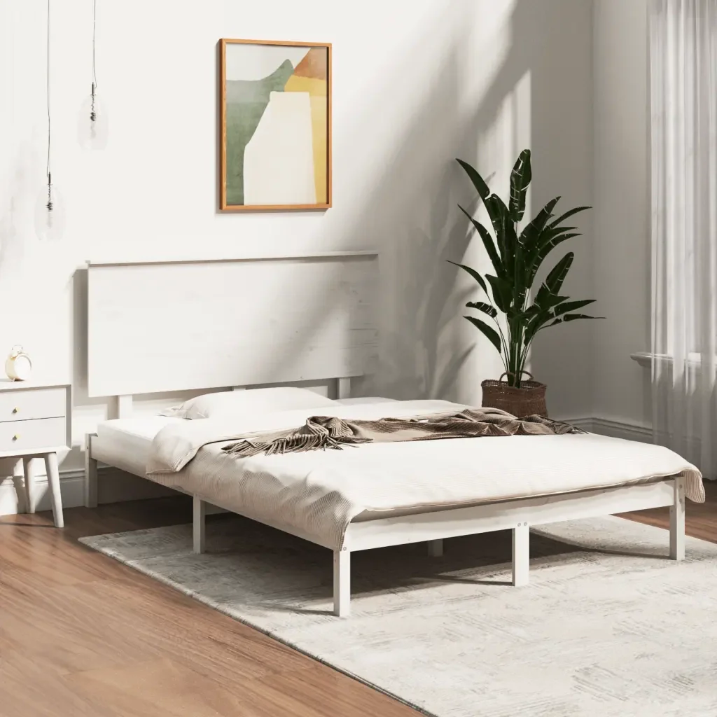 Letto matrimoniale | Letto per adulti | Giroletto senza Materasso Bianco 120x200 cm Legno Massello Pino - Image 2